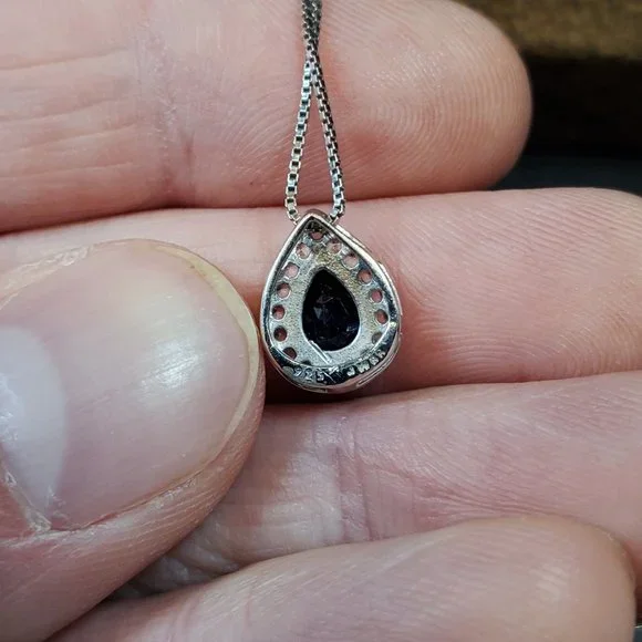 18 Inch 925 Sterling Silver Blue And Clear Sapphire Pendant Necklace - Picture 6 of 9